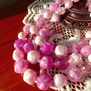 Vintage Purple Triple Strand Mixed Bead Collar Necklace, Acrylic